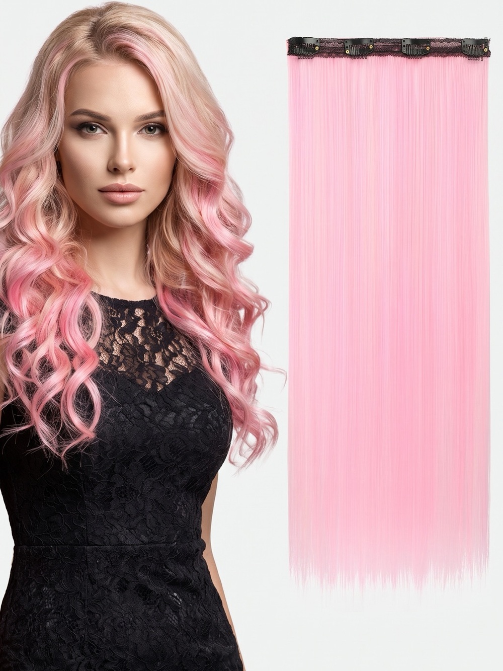 Pink Clip-In Hair Extensions - Soft Pastel Pink 20 inches